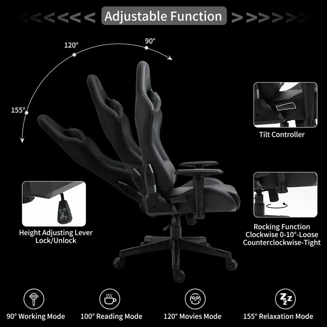 Luxury Gaming Gamer Computer Chair Massage PU Leather Black White Pink Scorpion Racing Gaming Chair with Footrest