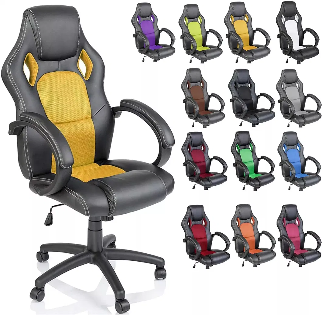 Silla Gamer Black and Blue PVC Reclining Swivel PU Leather Gaming Chair
