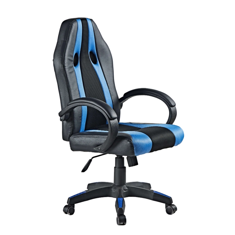 Ergonomic Blue Leather Gaming Chair with Hollow Back Design