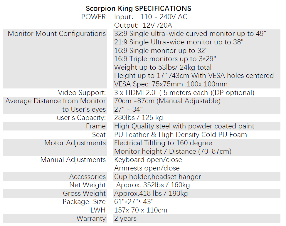 Ergonomic Scorpion Chair Cockpit Zero Gravity Office Comfortable Chair Gaming Workstation Recliner for Upto 5 Monitors