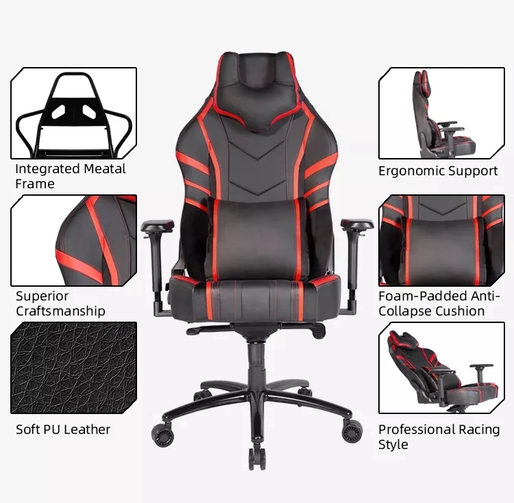 Feature Seat Rotation Adjustable Massage Harrison Gaming Chair with RGB Light Band Speaker Black