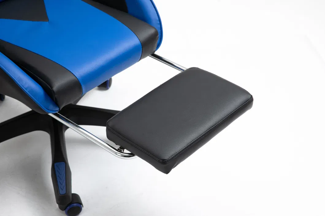 Anji Supplier Black and Blue High Back Racing Gaming Chair with Footrest