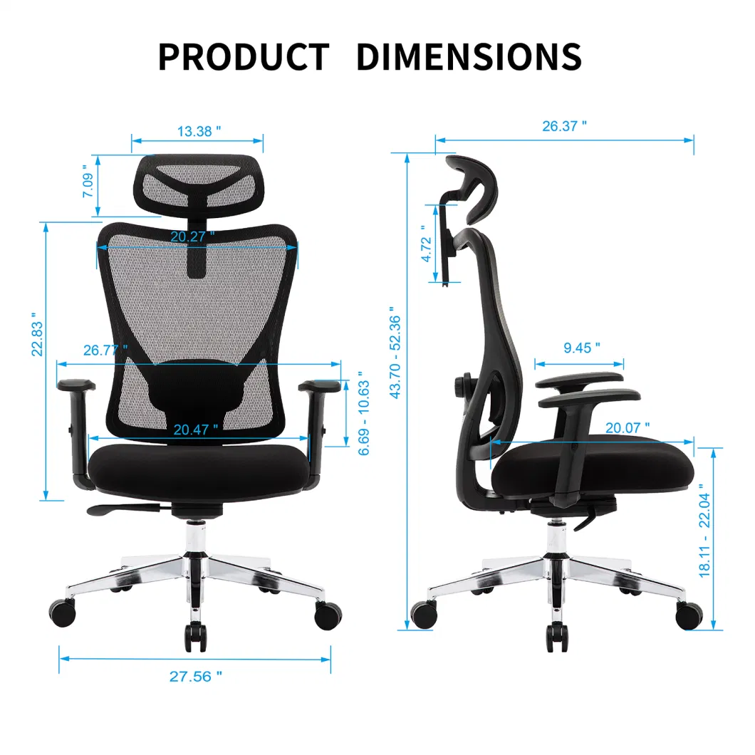 Ergonomic Office Chair for Big and Tall People Adjustable Headrest with 2D Armrest Lumbar Support and PU Wheels Swivel Tilt Function Grey