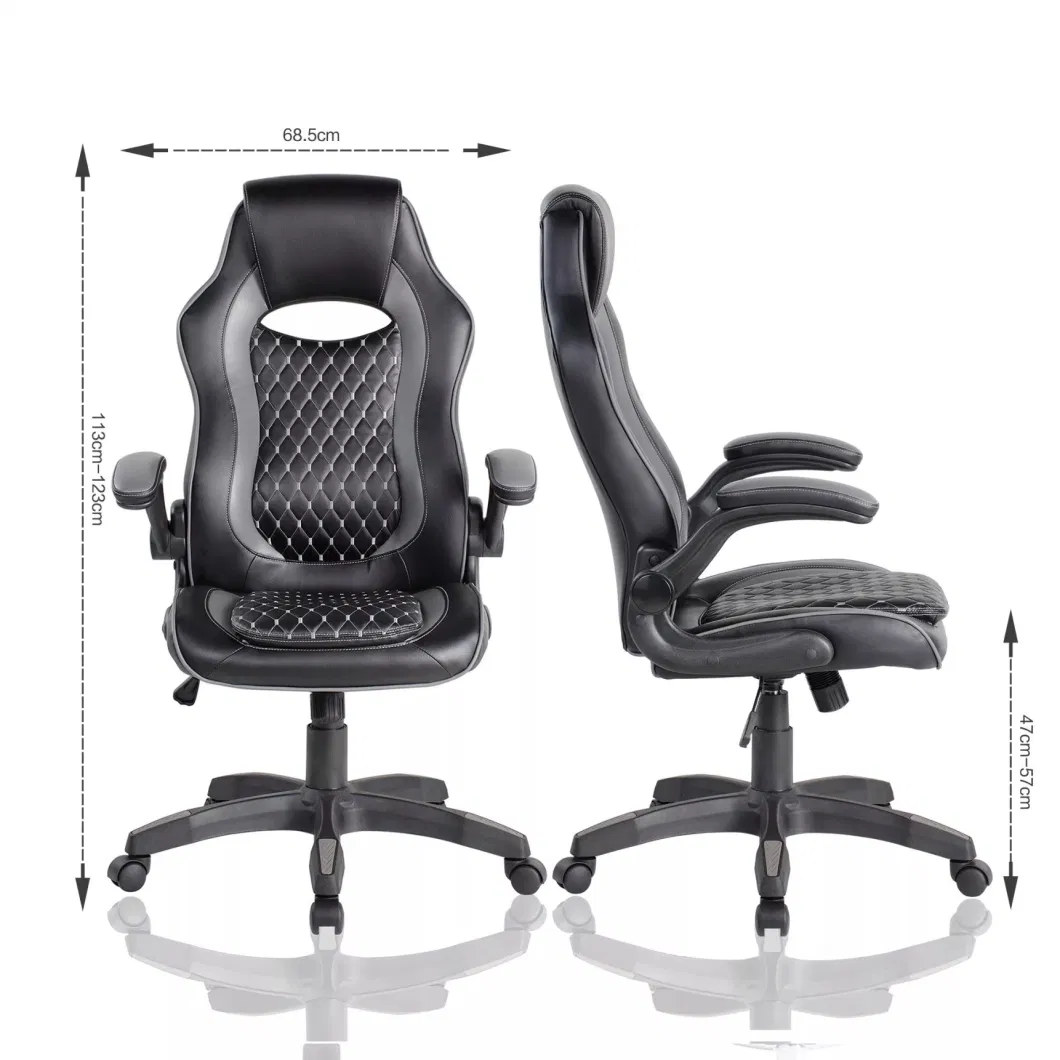 Office Chair Embroidery Wood Black and White Office Gaming Chair with Adjustable Armrest PU