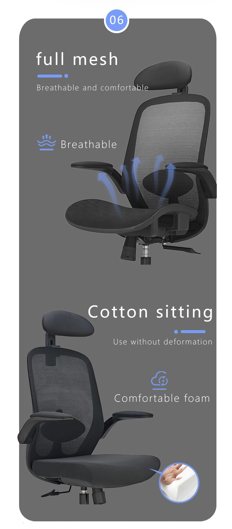 Comfortable Rotating Armrest Office Desk Chairs Ergonomic Gaming Mesh Fabric Office Chair