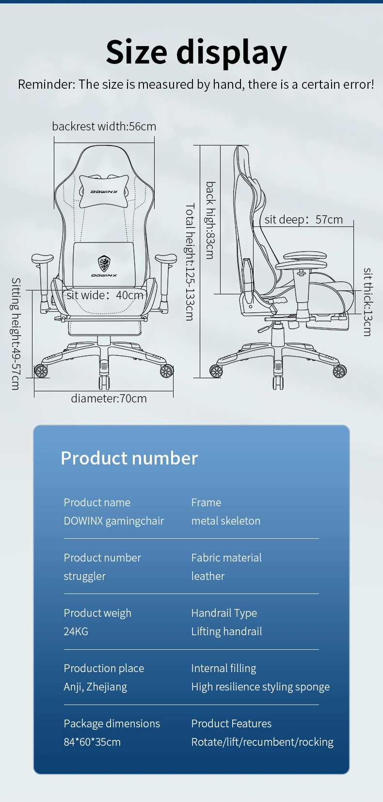 Amazon Dowinx Brand New Design Ergonomic Custom Logo Racing Chair Office Furniture Gaming Chair with Neck &amp; Foot Support