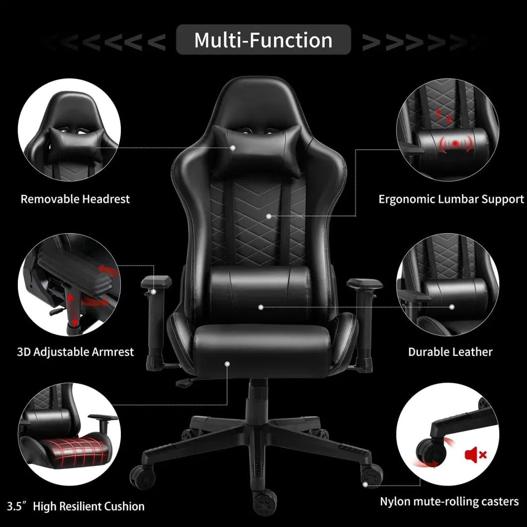 Cheap RGB LED Ergonomic PU Leather Racing Swivel Office Computer Gaming Black Red Game Chair Chair Gamer