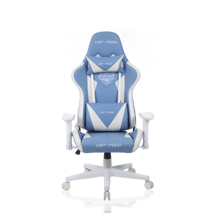 Sports Racer Gaming Chair with Light Blue&White Upholstery