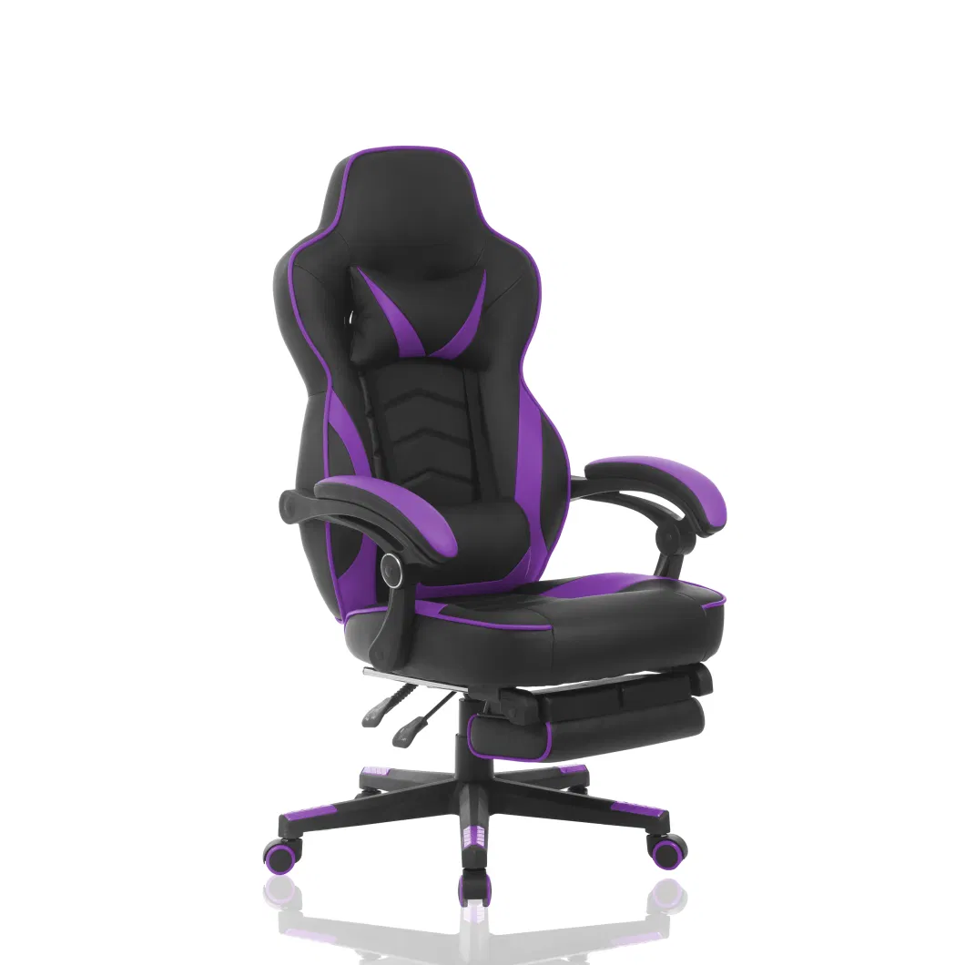 Black&Purple Gaming Chair with Footrest