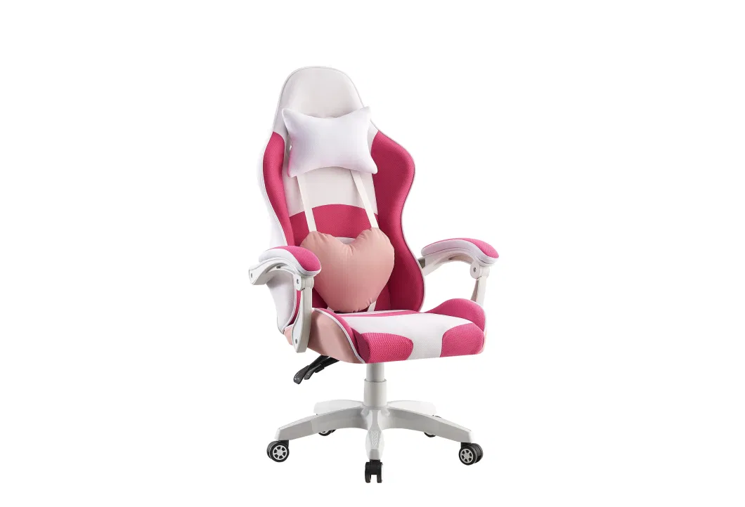 Pink and White Fabric Back and Seat Pillow Luxury Gaming Room Chair