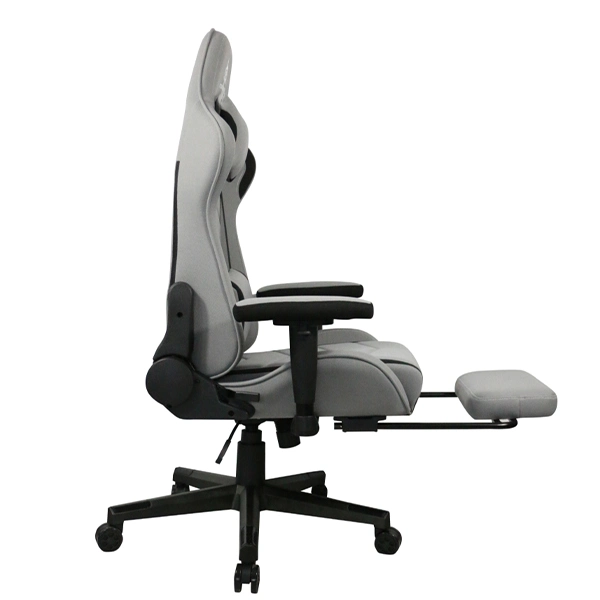 High Quality Gray Breathable Fabric Material for Gaming Chairs with Built-in Headrest, Waist Support, and Foot Rest