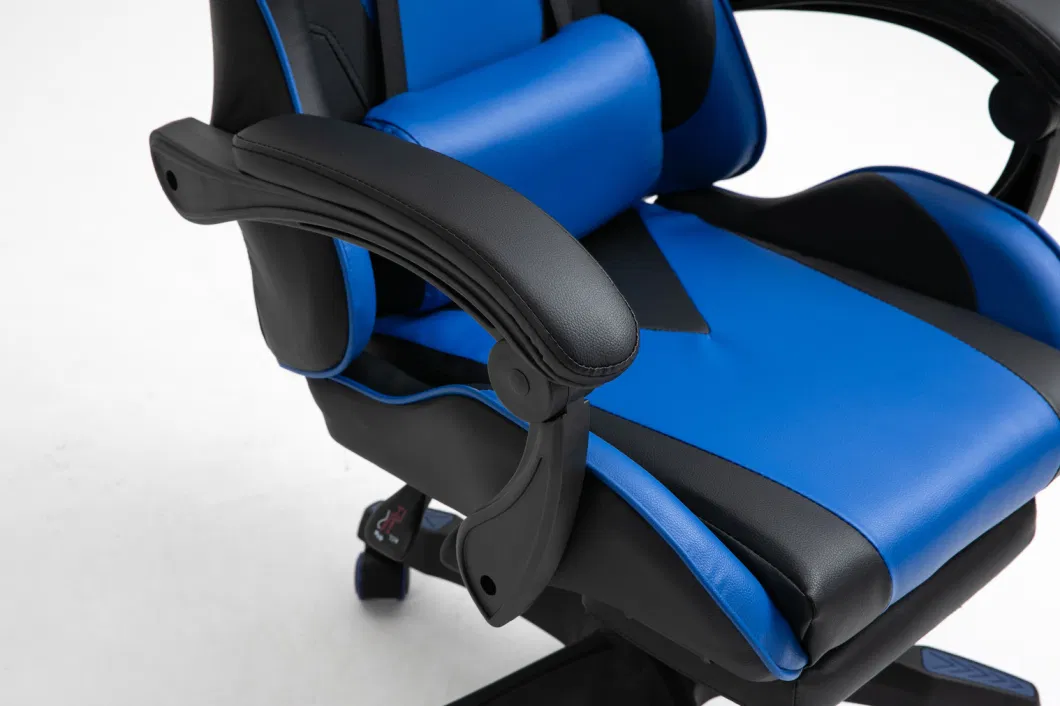 Anji Supplier Black and Blue High Back Racing Gaming Chair with Footrest