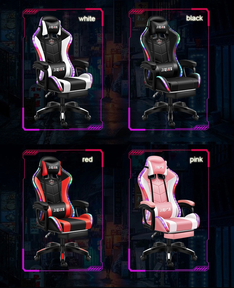 High Quality LED Colorful Lights Silla Gamer Full Massage PRO Gamer Chair Bluetooth Speakers Gaming Chair with Footrest