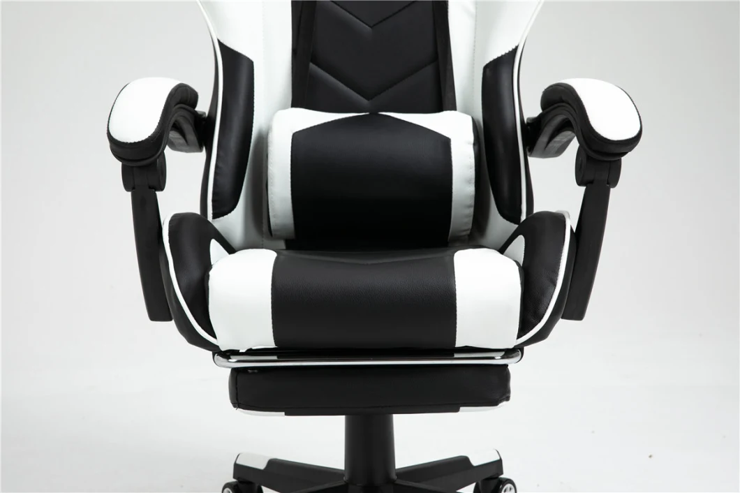 Black White Modern Gaming Chair High Back Ergonomics Racing Chair with Footrest