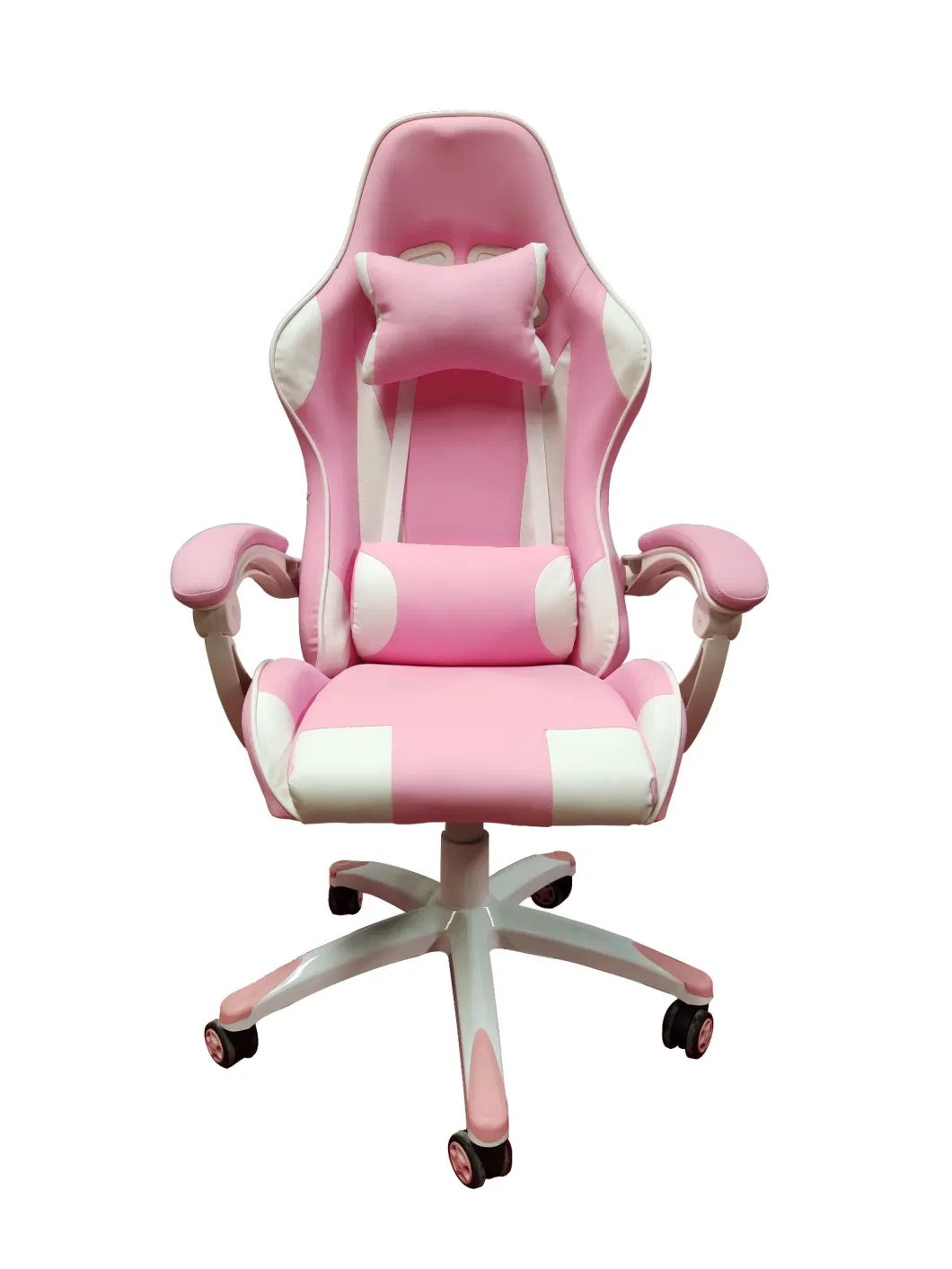 Modern Cute Pink White Lumbar Support PU PVC Gaming Chair with Footrest
