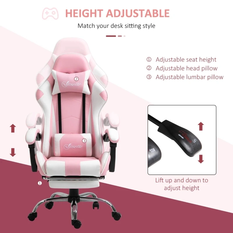 Pink Racing Gaming Chair with Lumber Support Swivel High Back Recliner Gamer