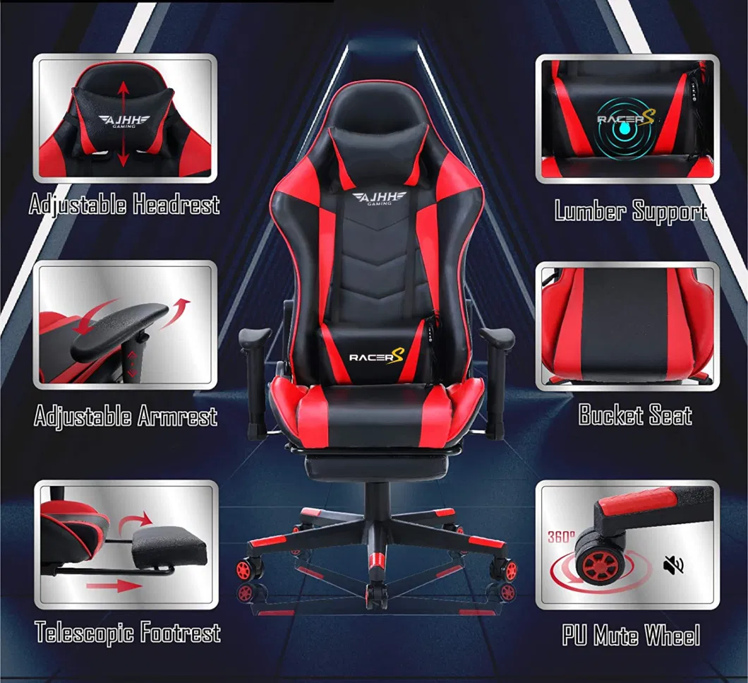 Anji Factory High Back Massage Lumbar Support Ergonomics Video Gaming Chair with Footrest