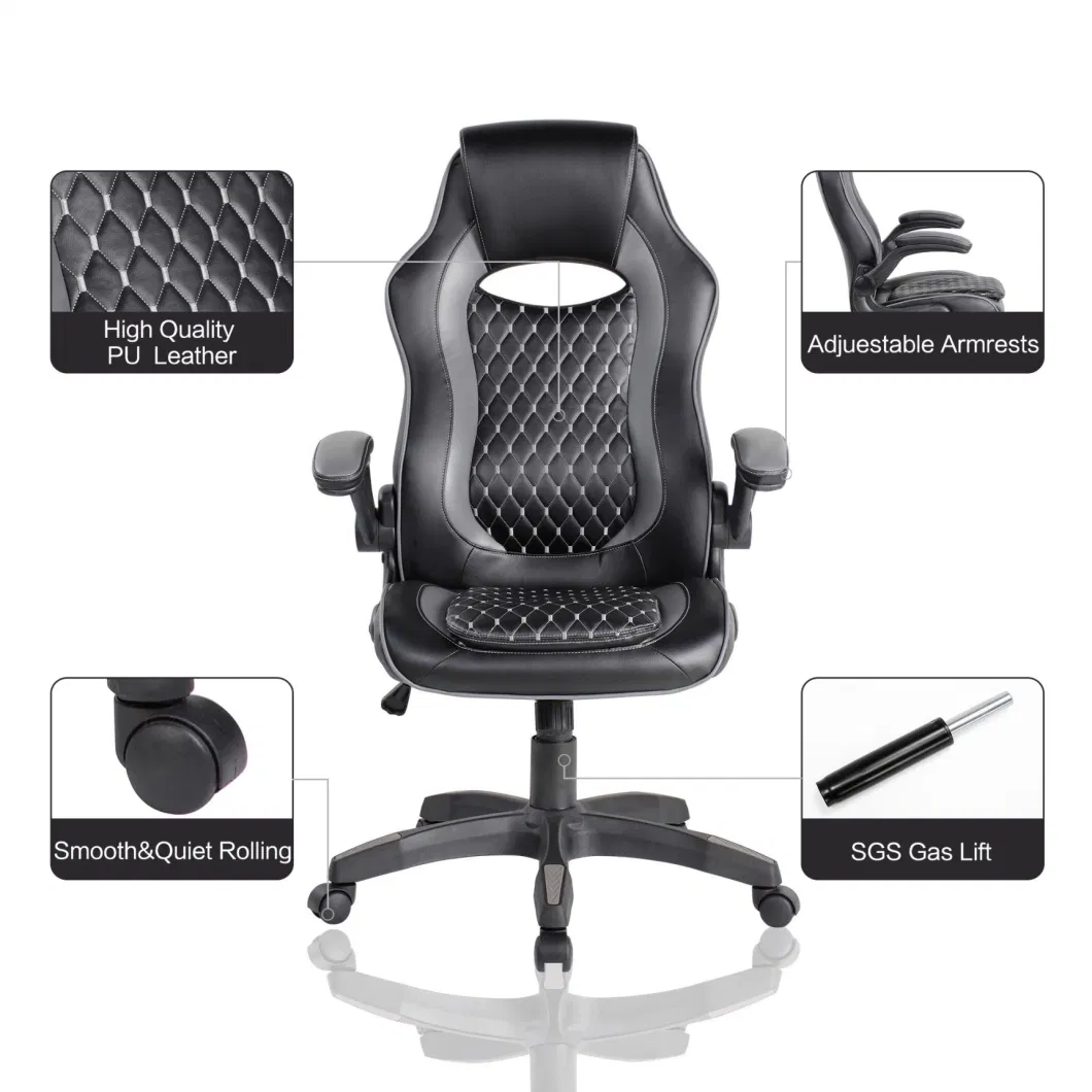 Ergonomic Office Chair Girls Cute Pinky White Office Gaming Chair with Adjustable Armrest PU