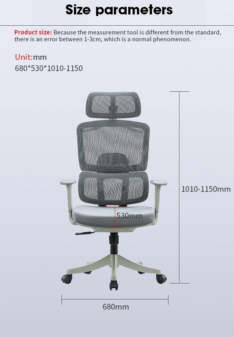 Grey Ergonomic Office Mesh Chair Heavy Duty Swivel Task Chair