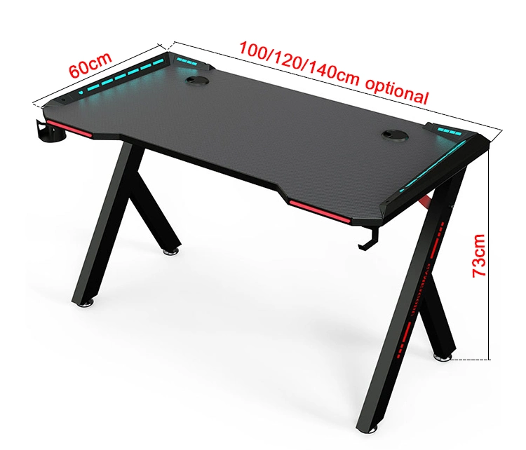 Professional Large PC Game Club Office Table LED Lights Gaming Desk