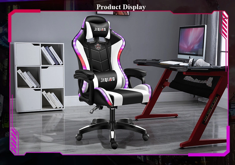 Custom Pink LED RGB Computer PC Game Chair Gaming PU Leather Silla Gamer Massage Racing Gaming Chair with Lights and Speakers