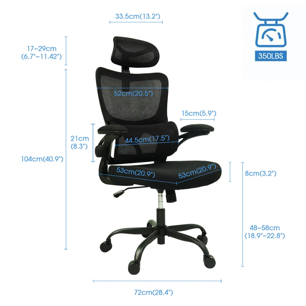 Ergonomic Office High Back Mesh Desk Chair with Separate Lumbar Support and Adjustable Headrest, Computer Gaming Chair, Executive Swivel Chair for Home Office