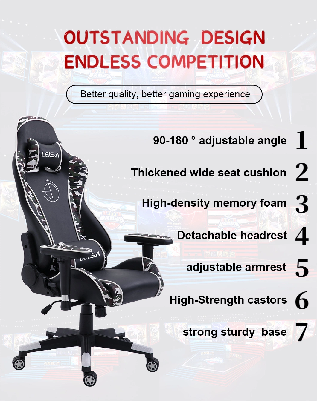 High Quality Good Price PC Computer Large Seat Gamer Chair Linkage Armrest Noble Gaming Swivel Racing Chair