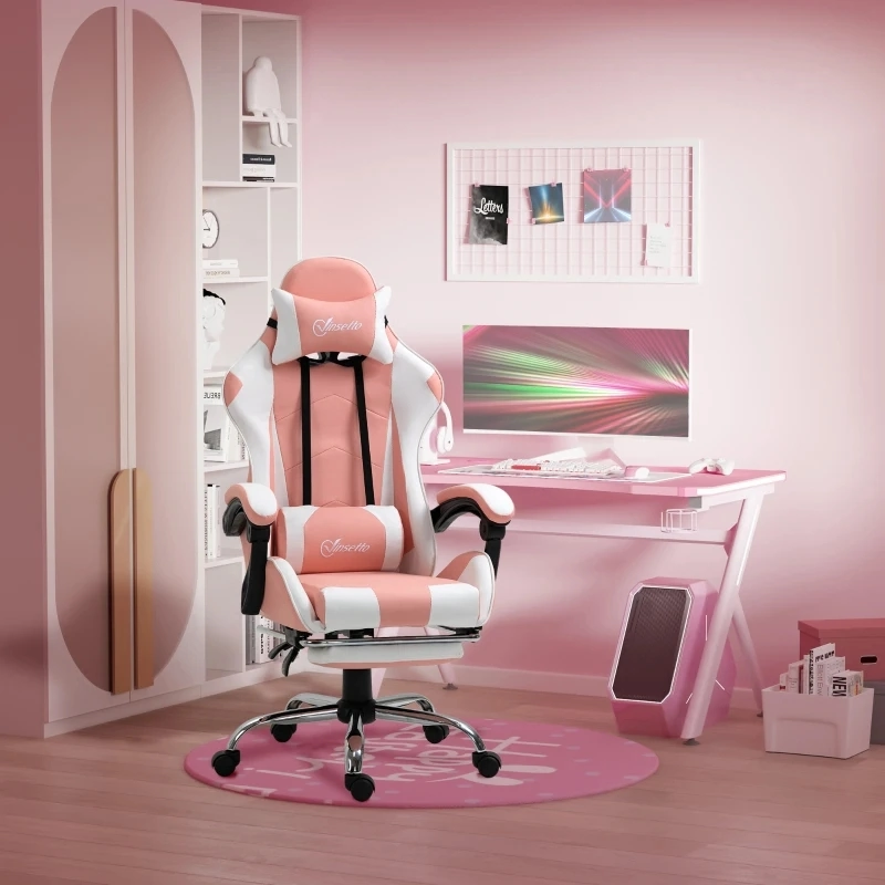 Pink Racing Gaming Chair with Lumber Support Swivel High Back Recliner Gamer