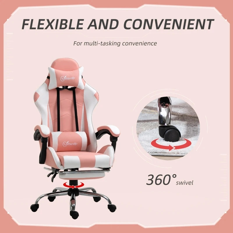 Pink Racing Gaming Chair with Lumber Support Swivel High Back Recliner Gamer