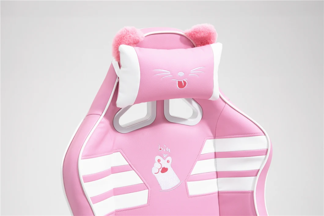 2021 New Design Girl Pink Gaming Chair with Cats Embroidery 2D Armrest Racing Chair Gaming Chair