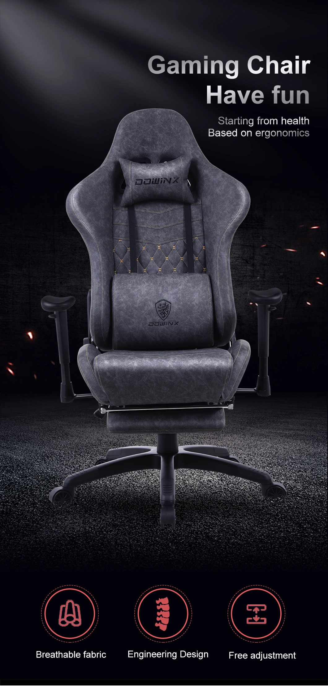 E-Commerce Hot Sale E-Sport Ergonomic PC Gaming Swivel Reclining Chair with Free Sample and Metal Legs