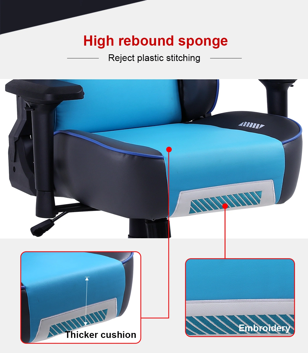 Fashionable PU Leather 90-180 Degree Backrest Adjustment Thickening Sponge RGB Gaming Chair