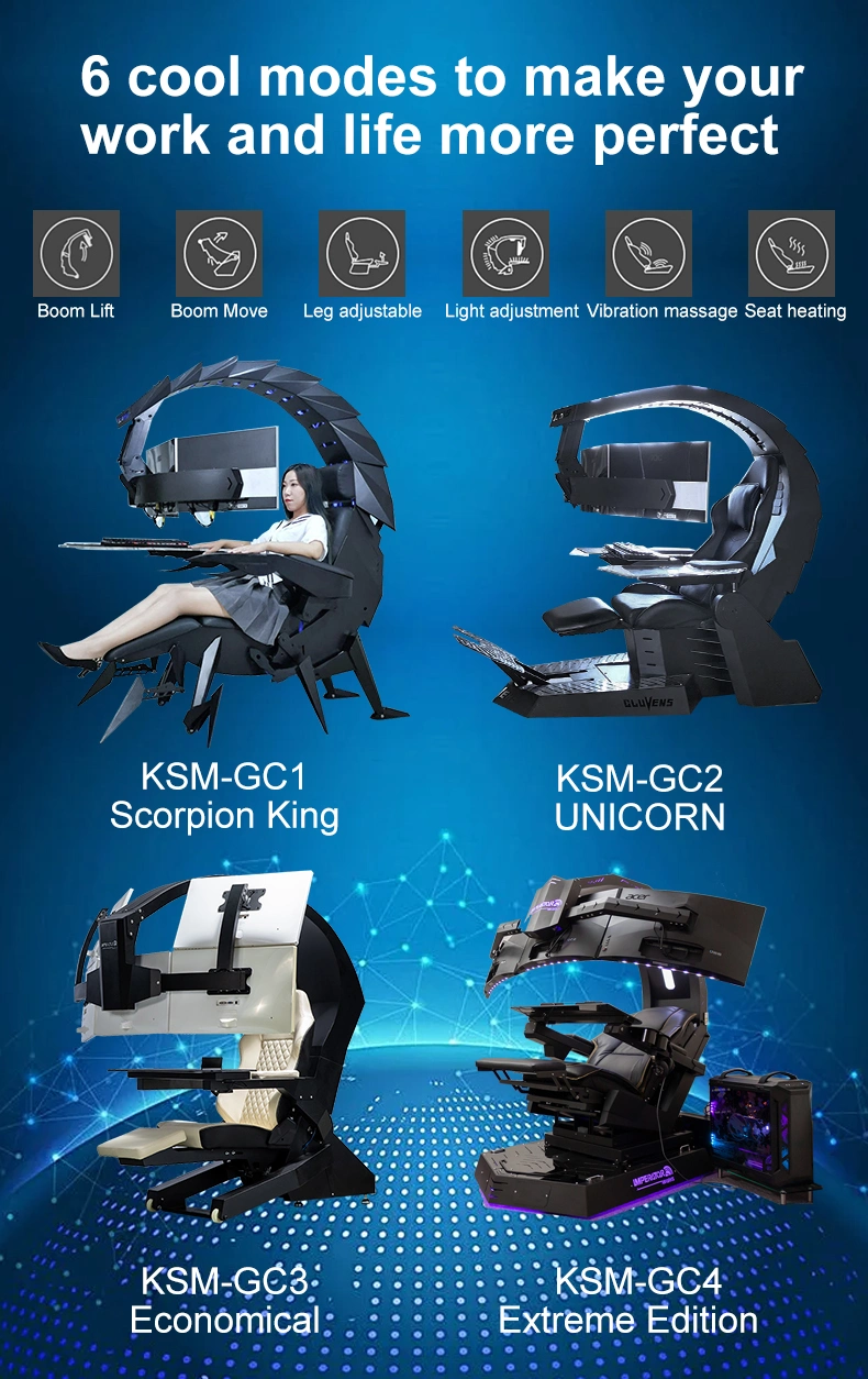 Ksm-Gcn2 Top Selling Comfortable Black and White Computer LED Gaming PC Cockpit Zero Gravity Chair for Racing Sitz Gaming Cockpit