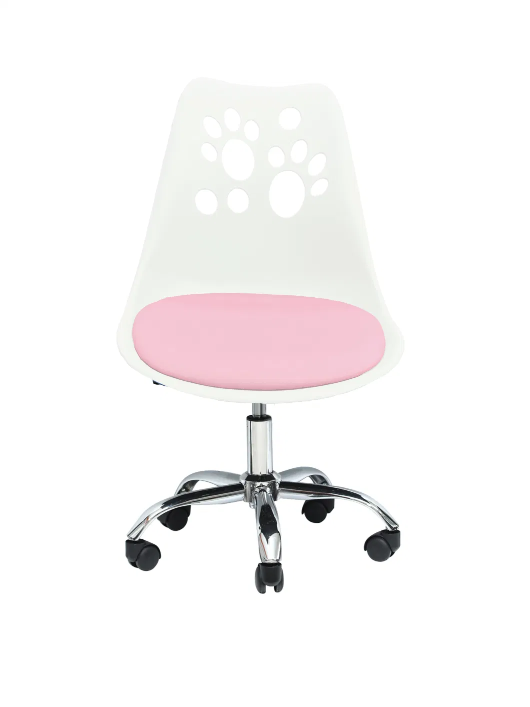 Breathable Cute Pink White PU Cushion Lifting Comfortable Office Chair Without Armrest