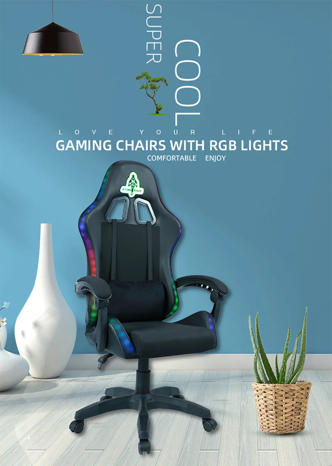 Partner RGB LED Lights Footrest Gaming Chair Functional Ergonomics Chair