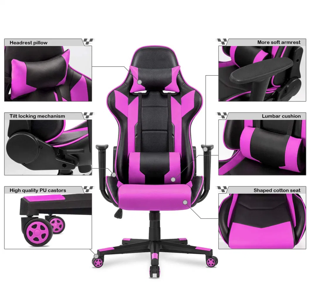 Wholesale Computer PC Game Chair Gaming PU Leather Silla Gamer Massage LED Racing Gaming Chair with Lights and Speakers