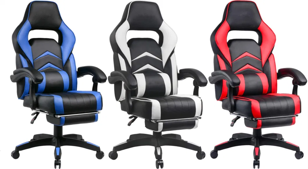 Reclining Racing Style High Back Blue Massage Gaming Office Chair with Footrest