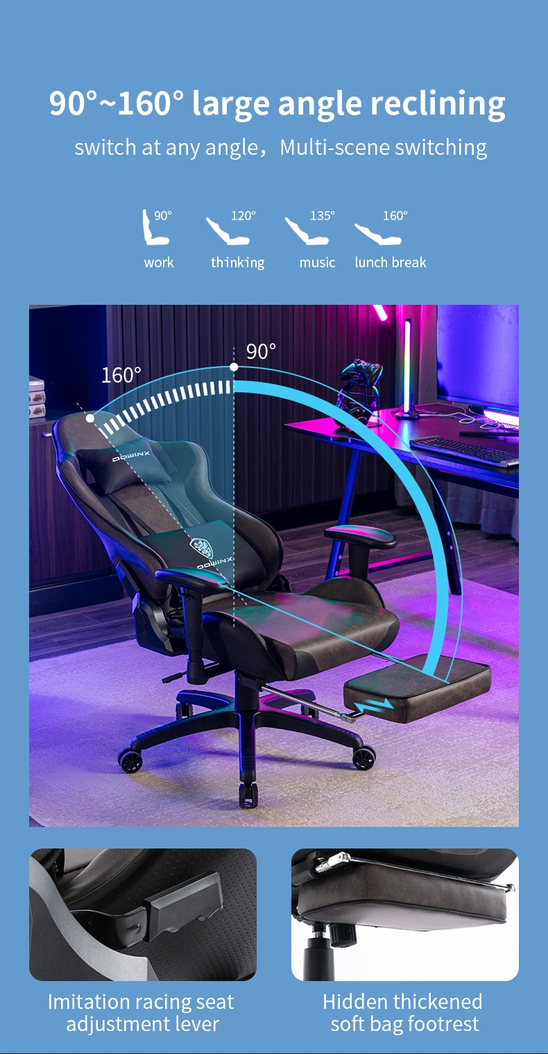 Amazon Dowinx Brand New Design Ergonomic Custom Logo Racing Chair Office Furniture Gaming Chair with Neck &amp; Foot Support