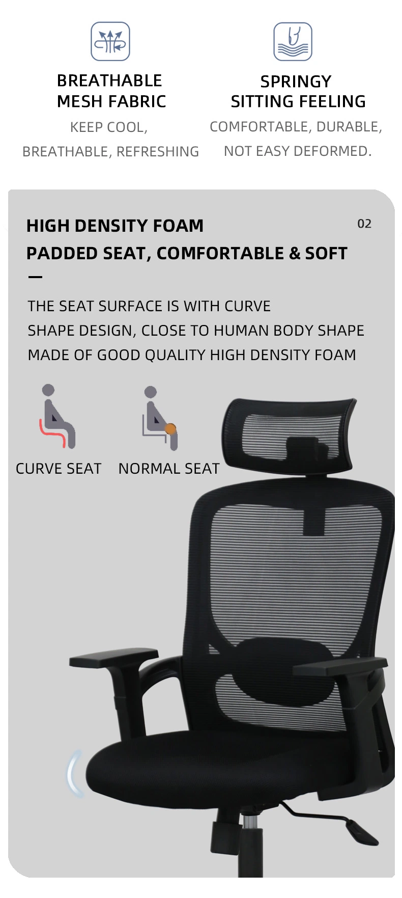 Multi-Function Ergonomic Nylon Plastic Office Chair High Back Adjustable Many Function