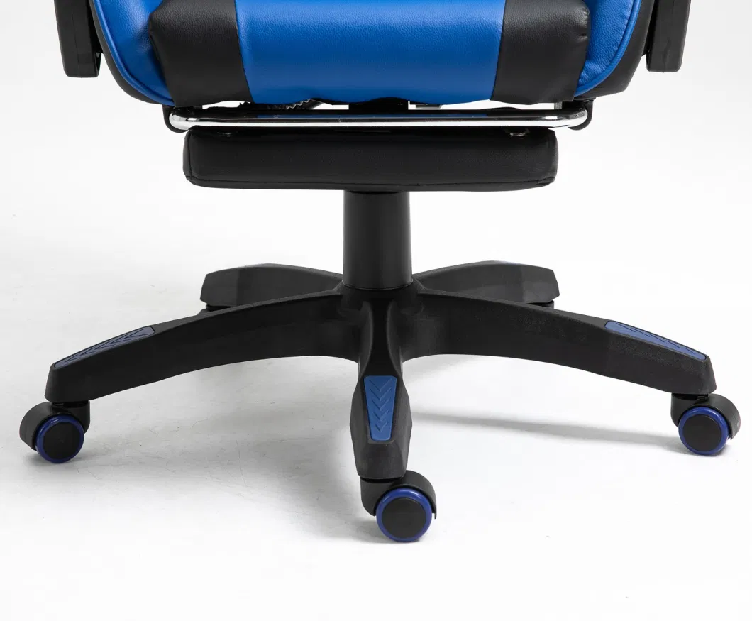 Anji Supplier Black and Blue High Back Racing Gaming Chair with Footrest