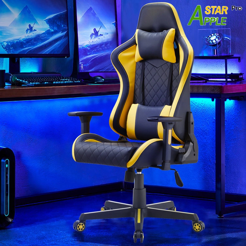 as-C2410 Car Design Plastic Mesh Top PU Executive Modern Ergonomic Game Computer Gaming Chair with Yellow Stripes