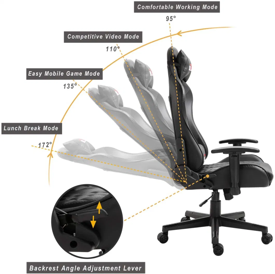 Most Popular Recliner Black Racing Computer PC RGB Gaming Chair with Armrest