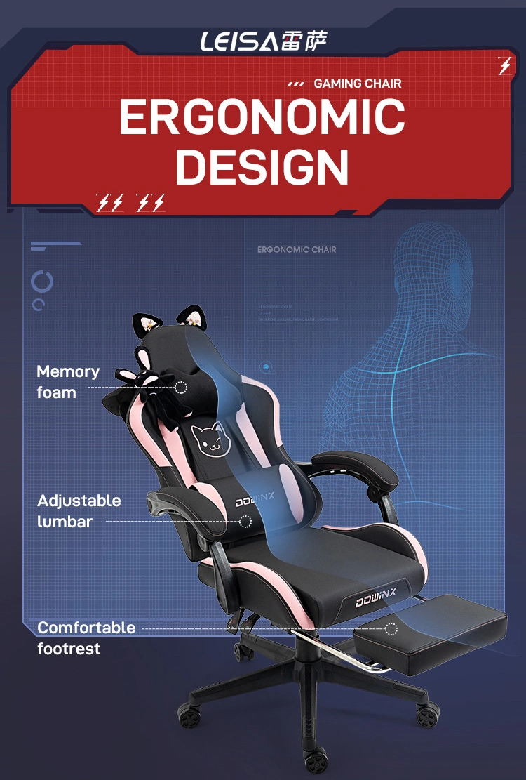 Gaming Chair Cute with Cat Ears and Massage Computer Chair for Girls