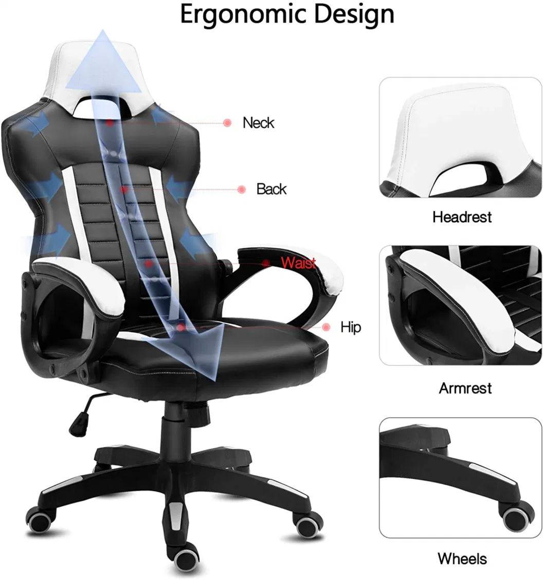 Wood High Back Gaming Chair with Headrest Wood Tilt Office Working Chair