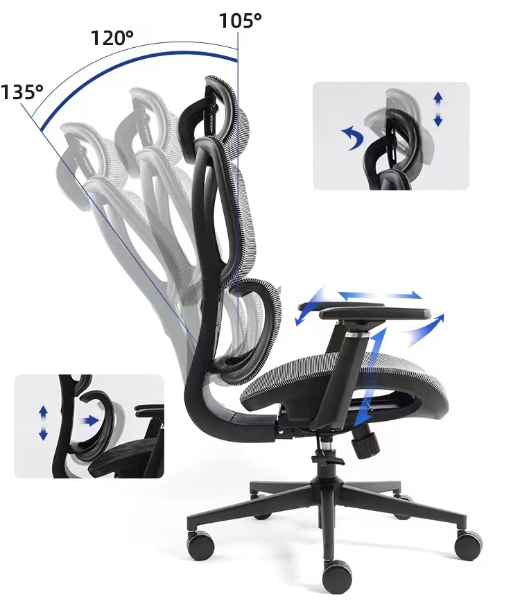 2023 New Adjustable Lumbar Mesh Gaming Chair Metal Kd Base Office Chair