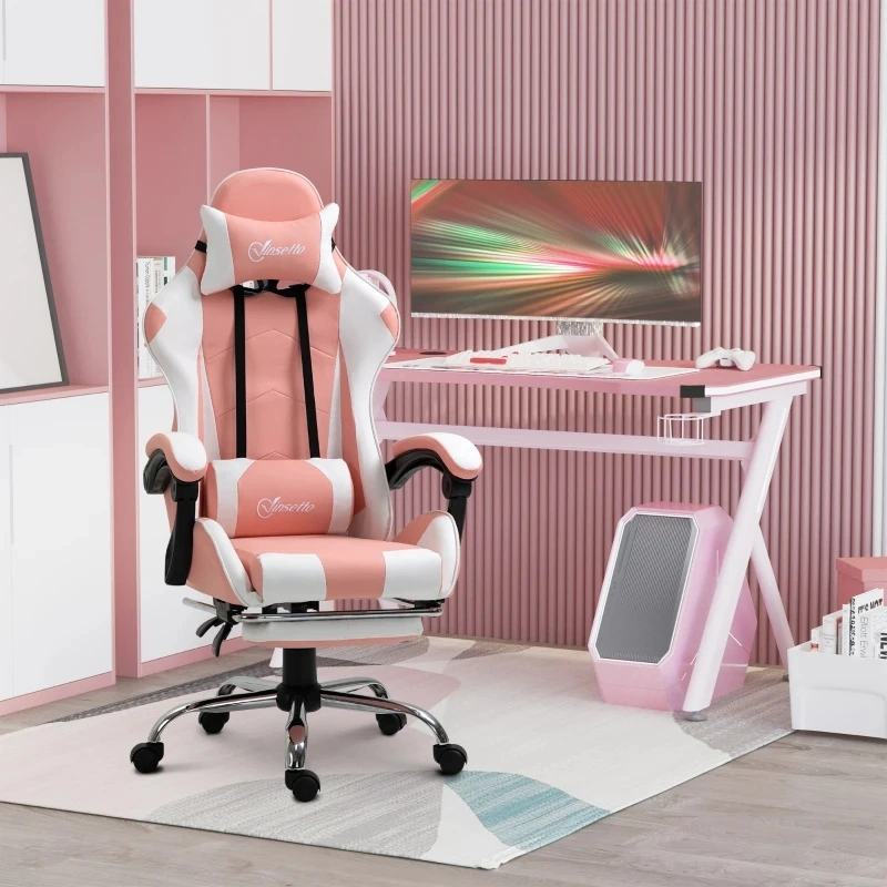 Pink Racing Gaming Chair with Lumber Support Swivel High Back Recliner Gamer