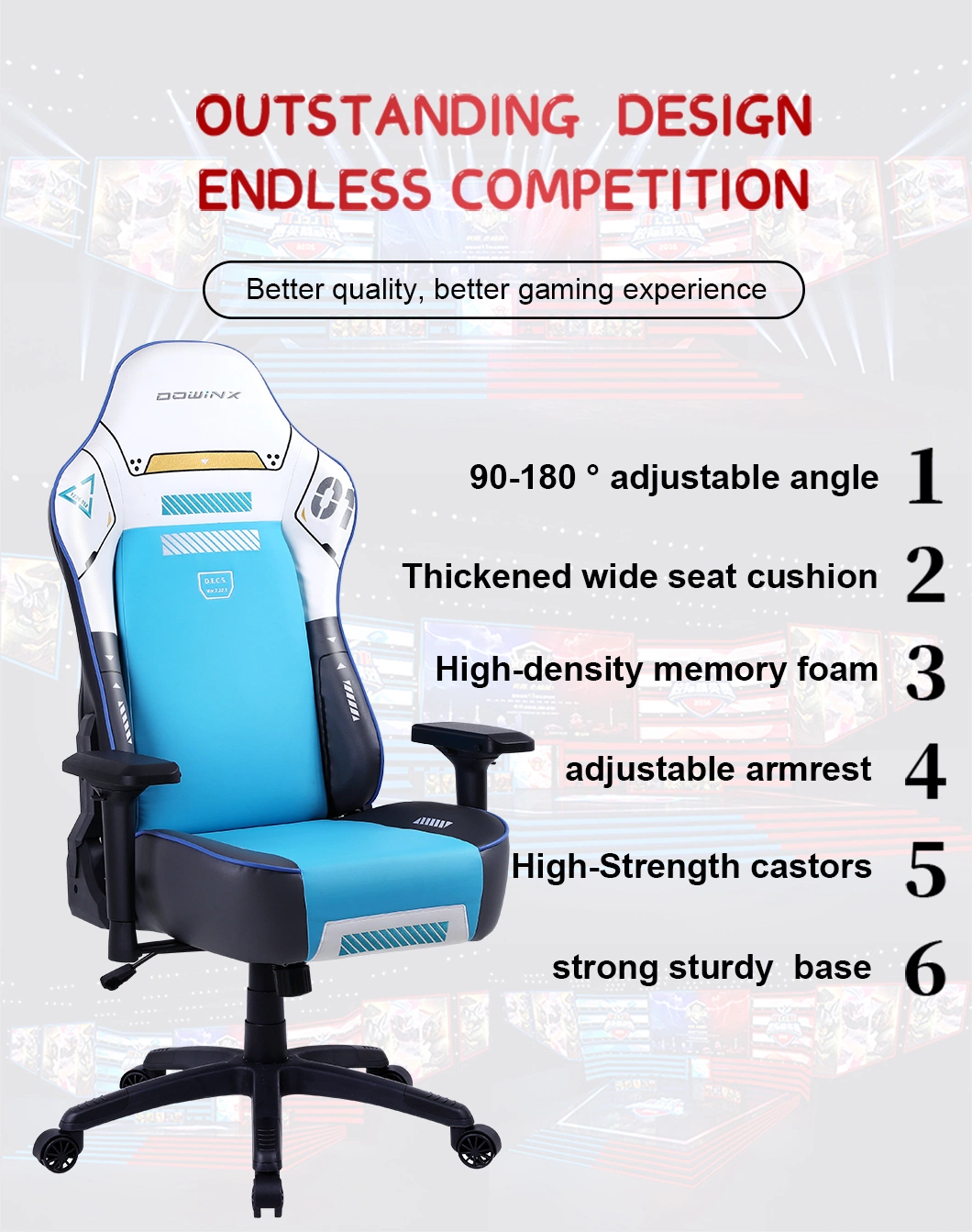 Fashionable PU Leather 90-180 Degree Backrest Adjustment Thickening Sponge RGB Gaming Chair
