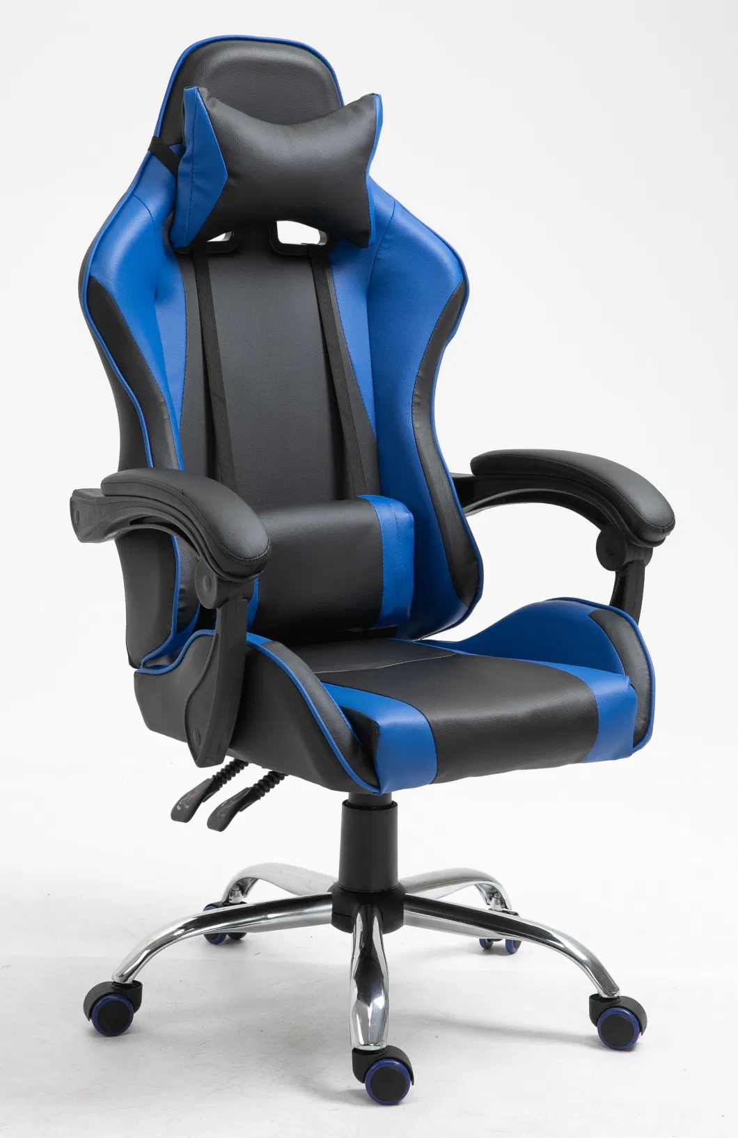 Blue Gaming Chair Best Seller Linkage Armrests Reclining Racing Chair with Footrest