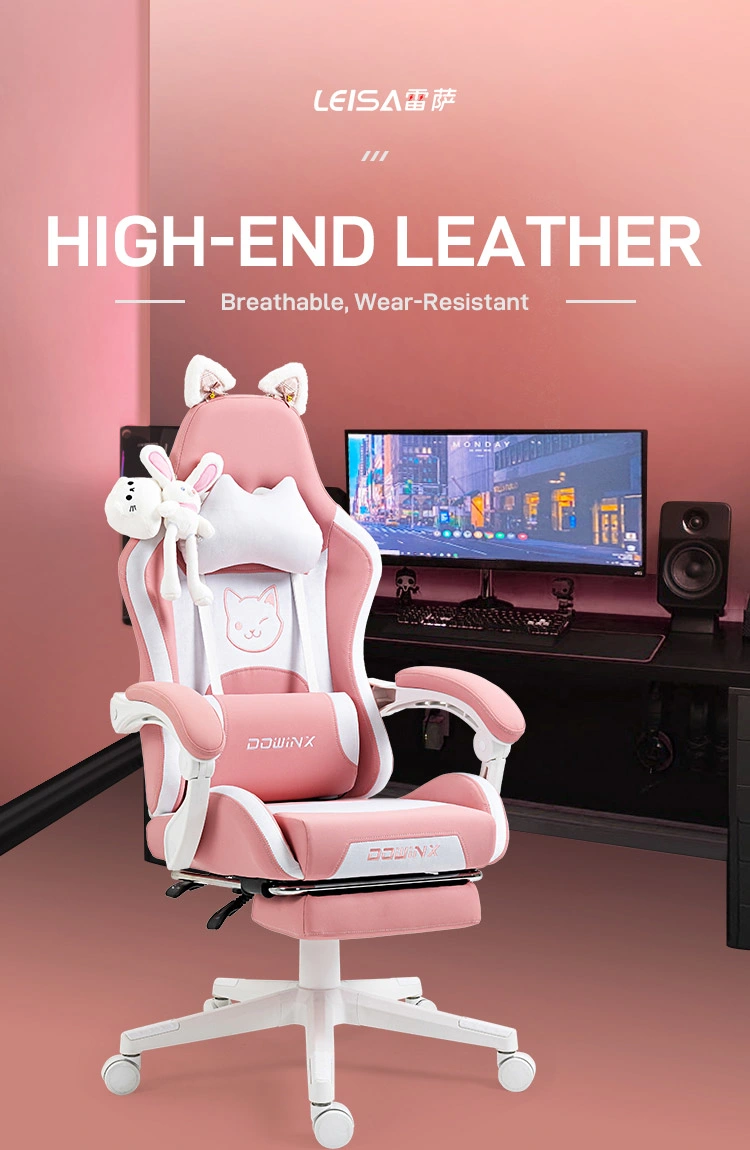 Gaming Chair with Cute Ears Gamer Chair for Girl with Footrest