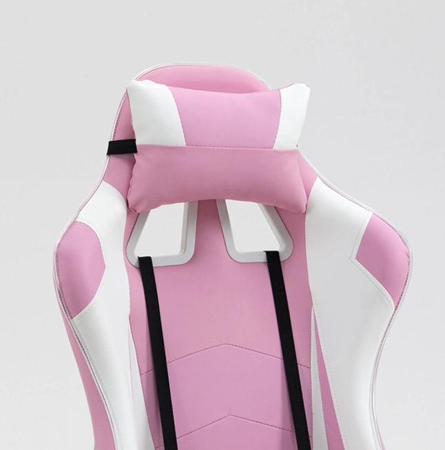 Girls Pink White Chair with RGB LED Lights Blueteeth Speaker 180&deg; Reclining Swirl Gaming Chair